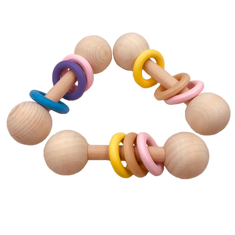 Wooden Rattle Beech Hand Teething Wooden Ring Baby Rattles Play Gym Montessori Stroller Toy For Kid Products